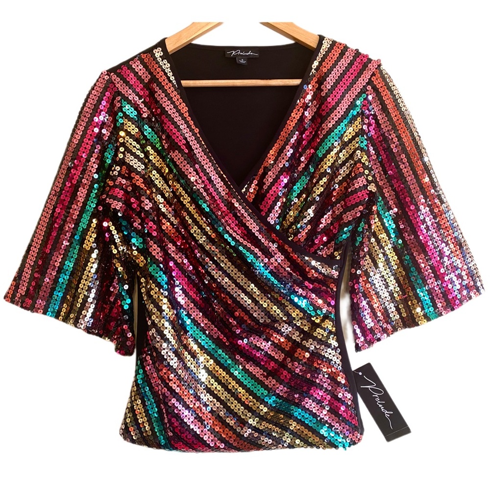 Prelude Multicolored Festive Y2k Sequins Blouse T… - image 1